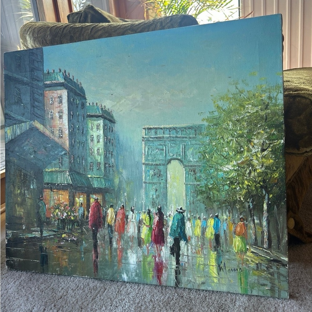 Vibrant Cityscape painting vintage Art